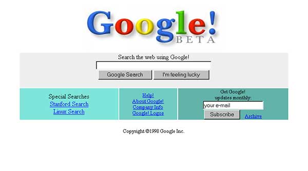 Imagen de la web de Google en 1998