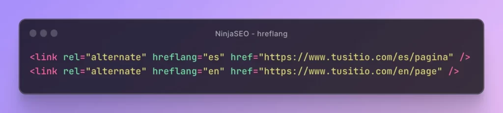 Código HTML con atributo hreflang